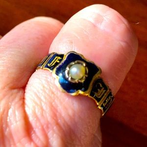 Antique Mourning Ring 18K Seed Pearl sz 8.5